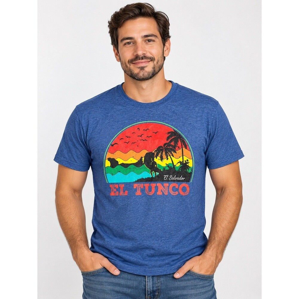 Retro Style El Tunco El Salvador Blue Graphic T Shirt Medium Tropical Surf Tee